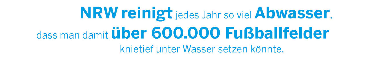 NRW reinigt jedes Jahr so viel Abwasser,  dass man damit über 600.000 Fußballfelder                                      knietief unter Wasser setzen könnte.