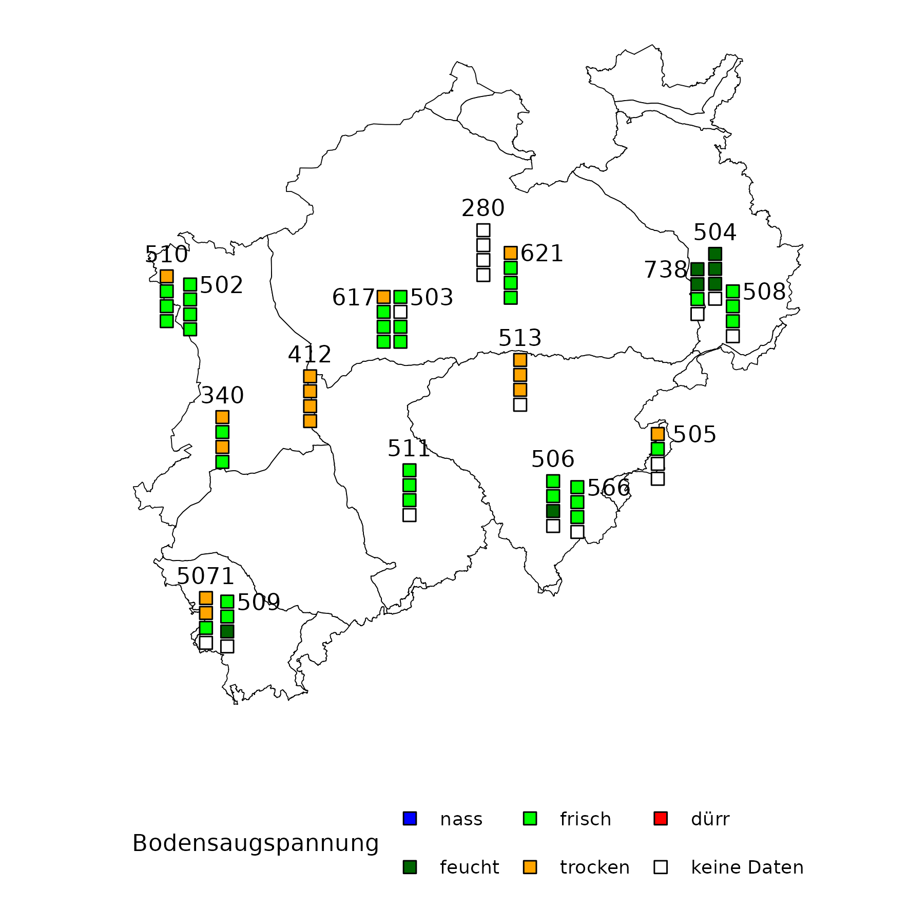 Aktuelle Bodenfeuchtekarte, Stand: 21-07-2026 08:00